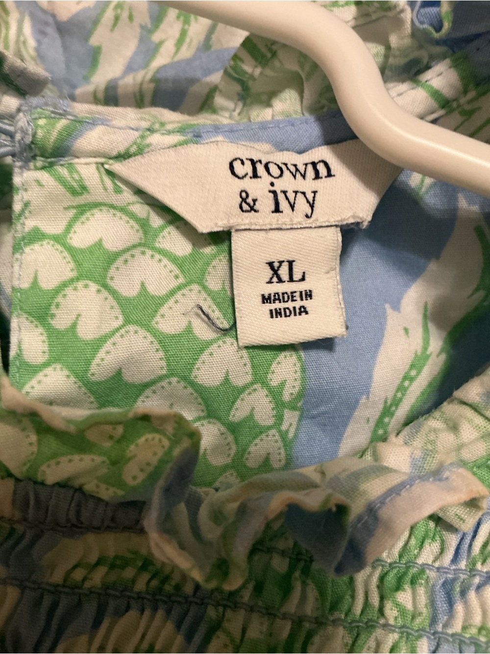 🌼crown & ivy Blue Pineapple Smocked Ruffle Sleeves Mini Dress-Lt. Blue & Green - Picture 3 of 4